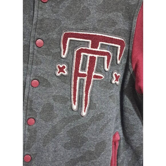 Trukfit Mens L Varsity Jacket  Maroon & Gray "TF" Embroidered Button-Up Made In - Picture 5 of 8